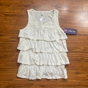 3/$25 NWT New Cherokee Girls White Ruffle Tunic Sleeveleas Tank Top Size 10/12